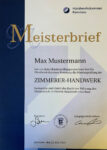 Schmuckmeisterbrief der Handwerkskammer Konstanz.